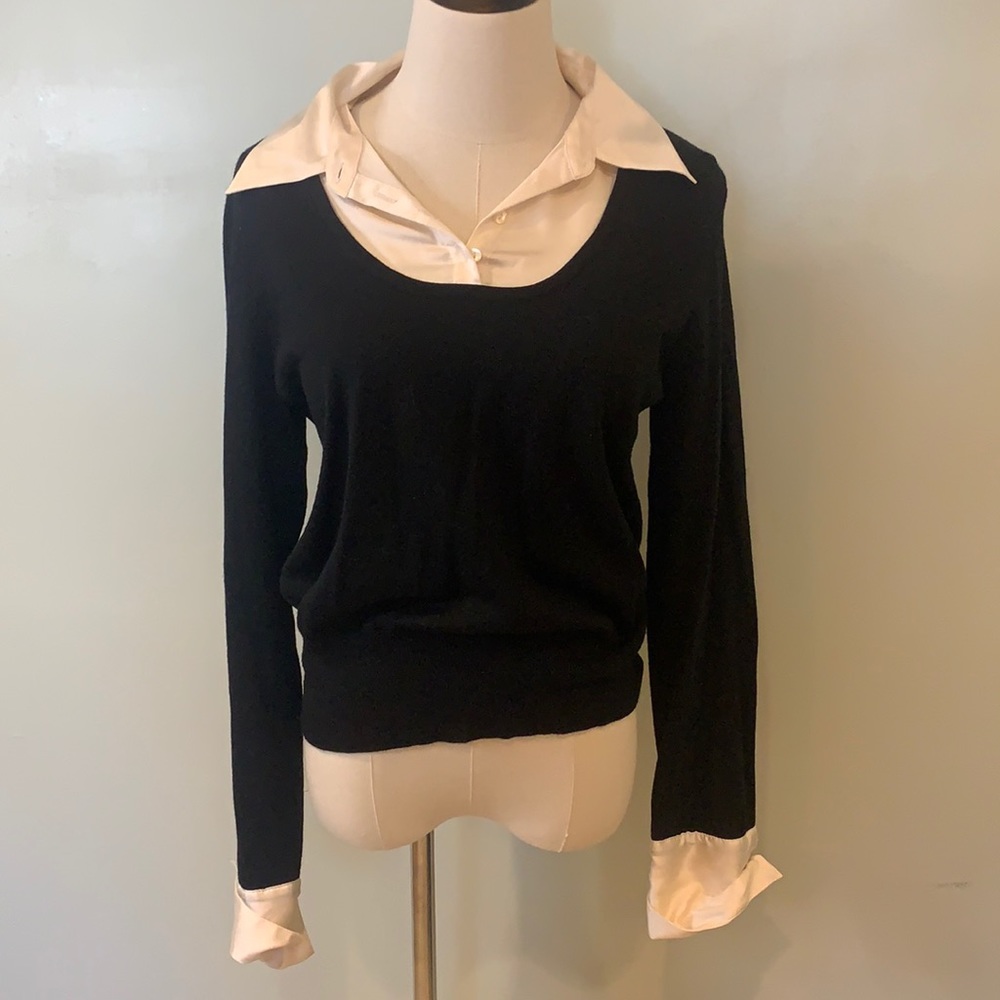 Context Black Wool Sweater with Cream Collar